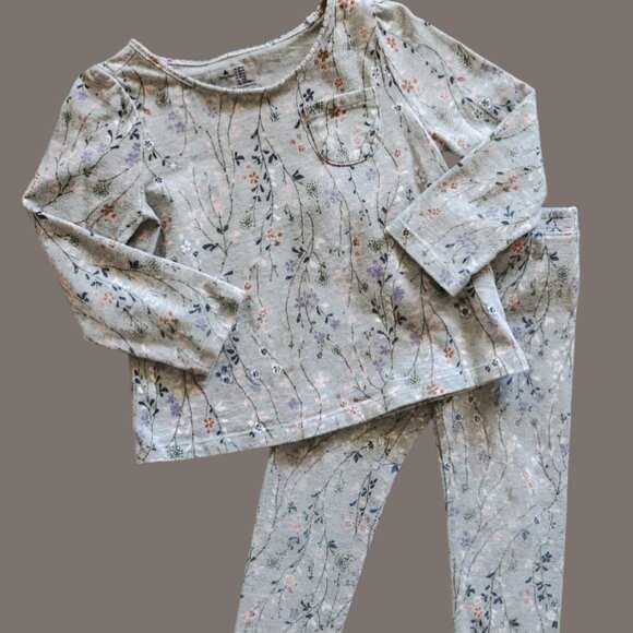 Grey Floral PJ Set: 3T - Picture 1 of 5